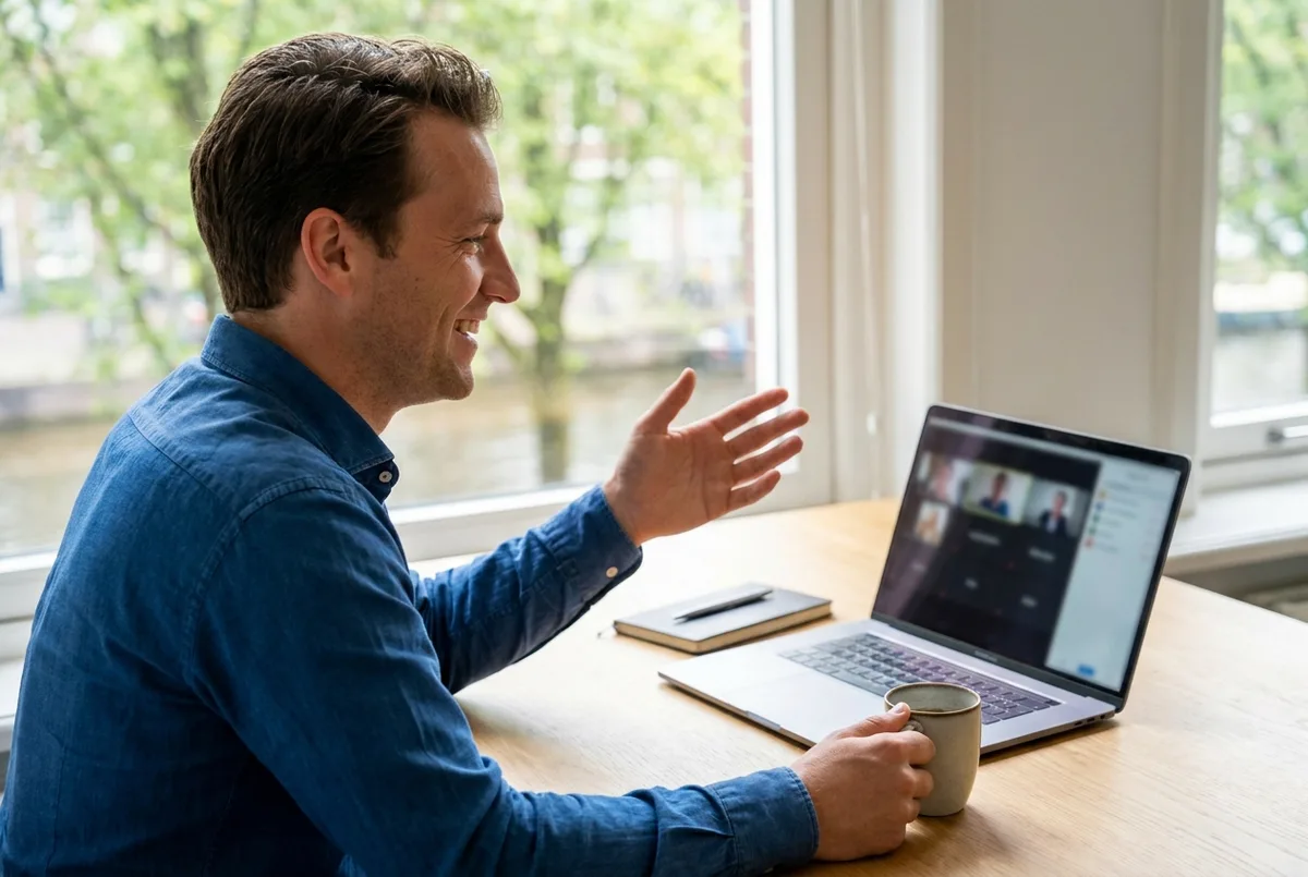 Adviseur in gesprek via een videocall