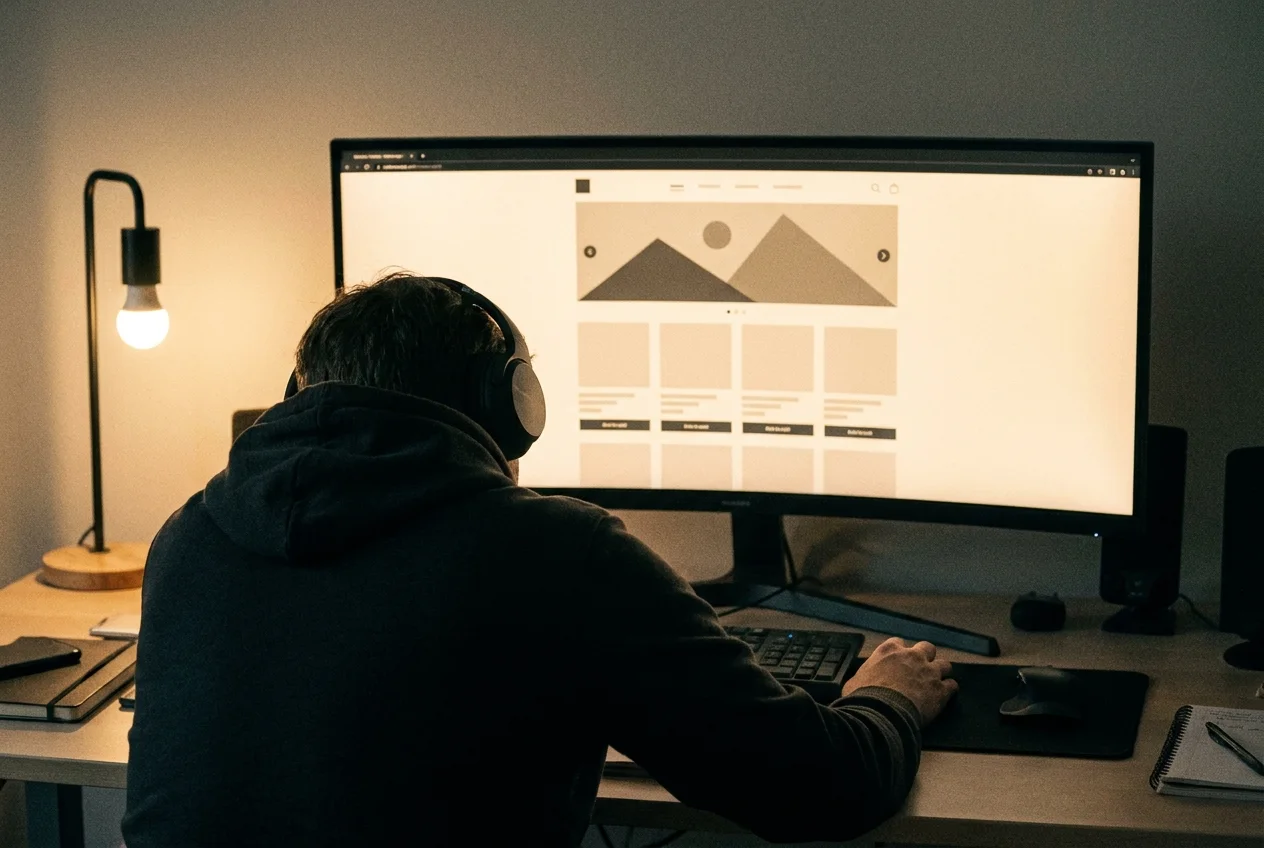 Een ontwerp van een website op het scherm in de studio