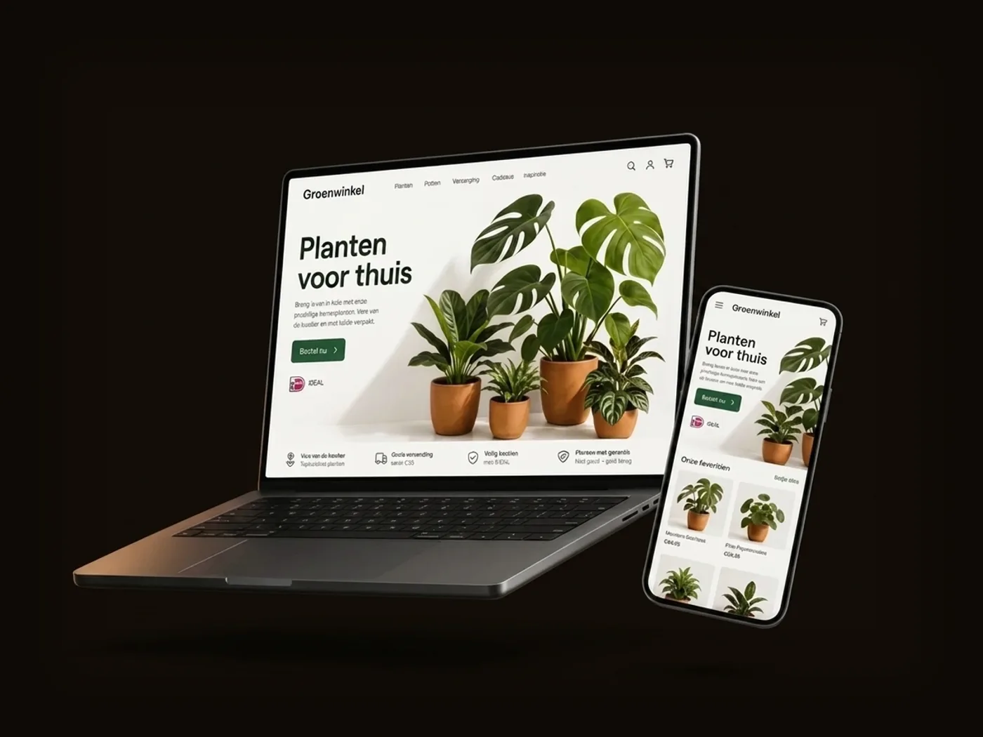 Laptop en telefoon met een webshop zoals Rank Studio die bouwt