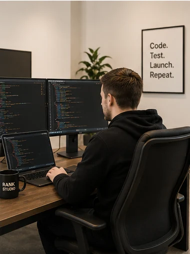 Ontwerper van Rank Studio aan het werk aan een website