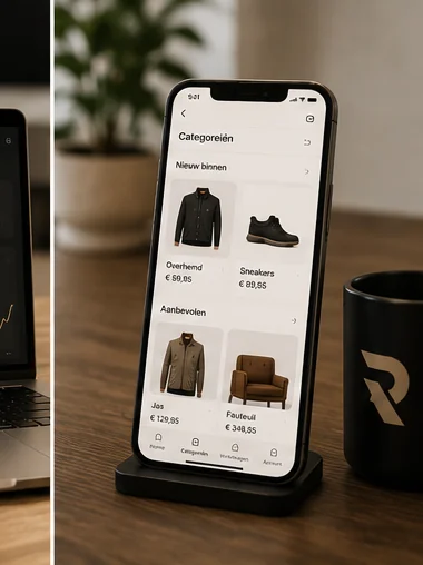 Een webshop van Rank Studio op een telefoon