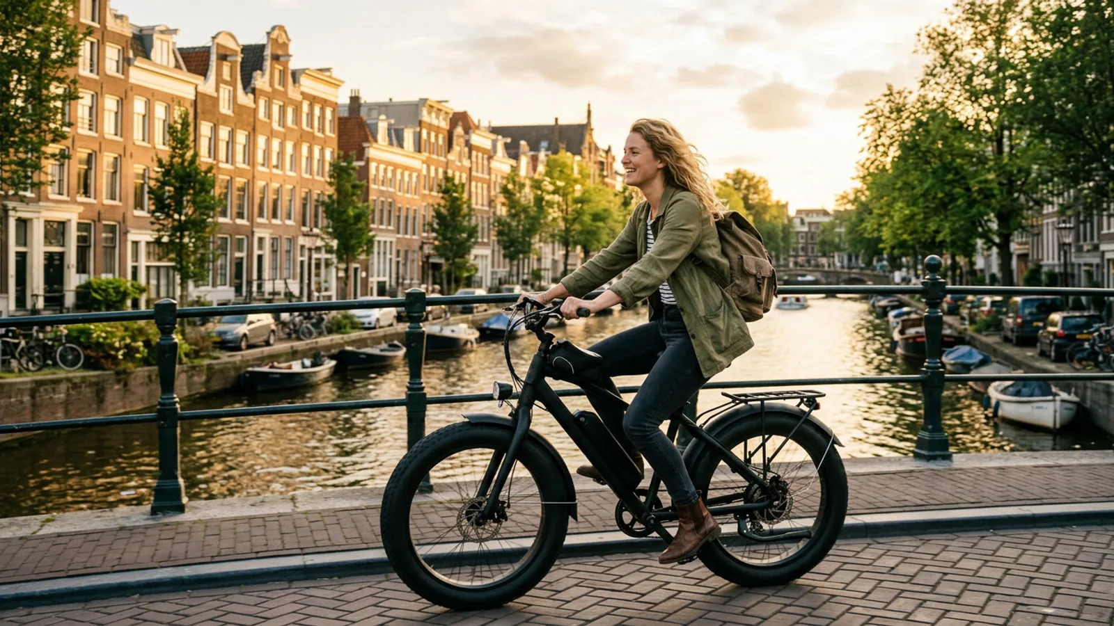 Fatbike-rijder op een Amsterdamse gracht (Dailyride)