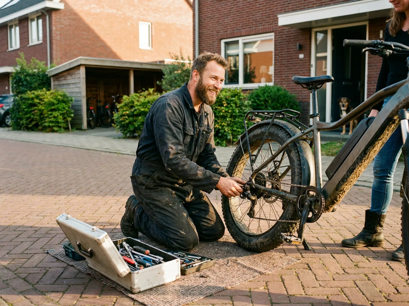 Monteur van Fatbikehulp aan het werk
