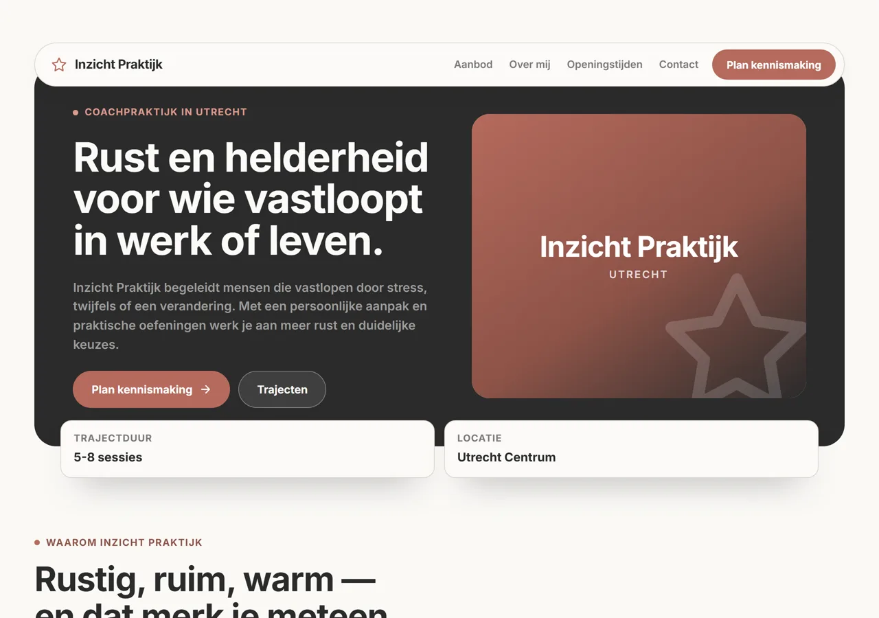 Voorbeeldsite voor een coachpraktijk: het verzonnen bedrijf Inzicht Praktijk