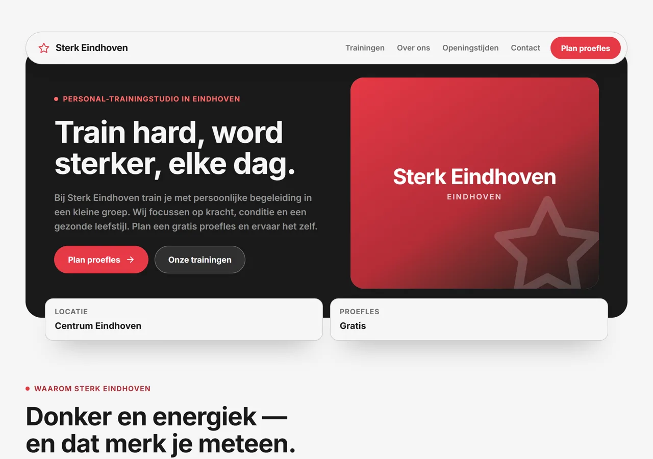 Voorbeeldsite voor een personal-trainingstudio: het verzonnen bedrijf Sterk Eindhoven