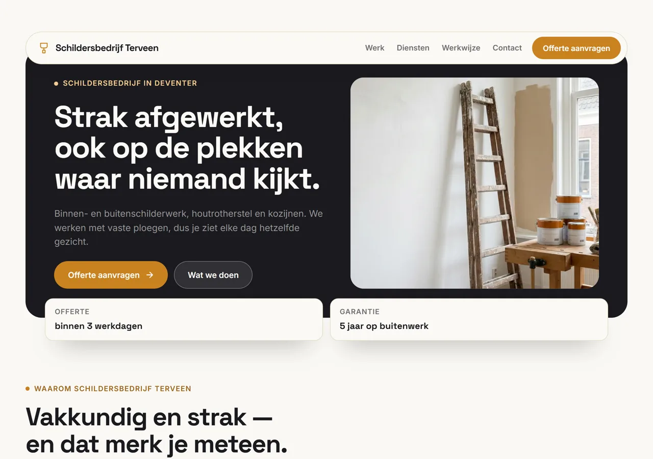 Voorbeeldsite voor een schildersbedrijf: het verzonnen bedrijf Schildersbedrijf Terveen