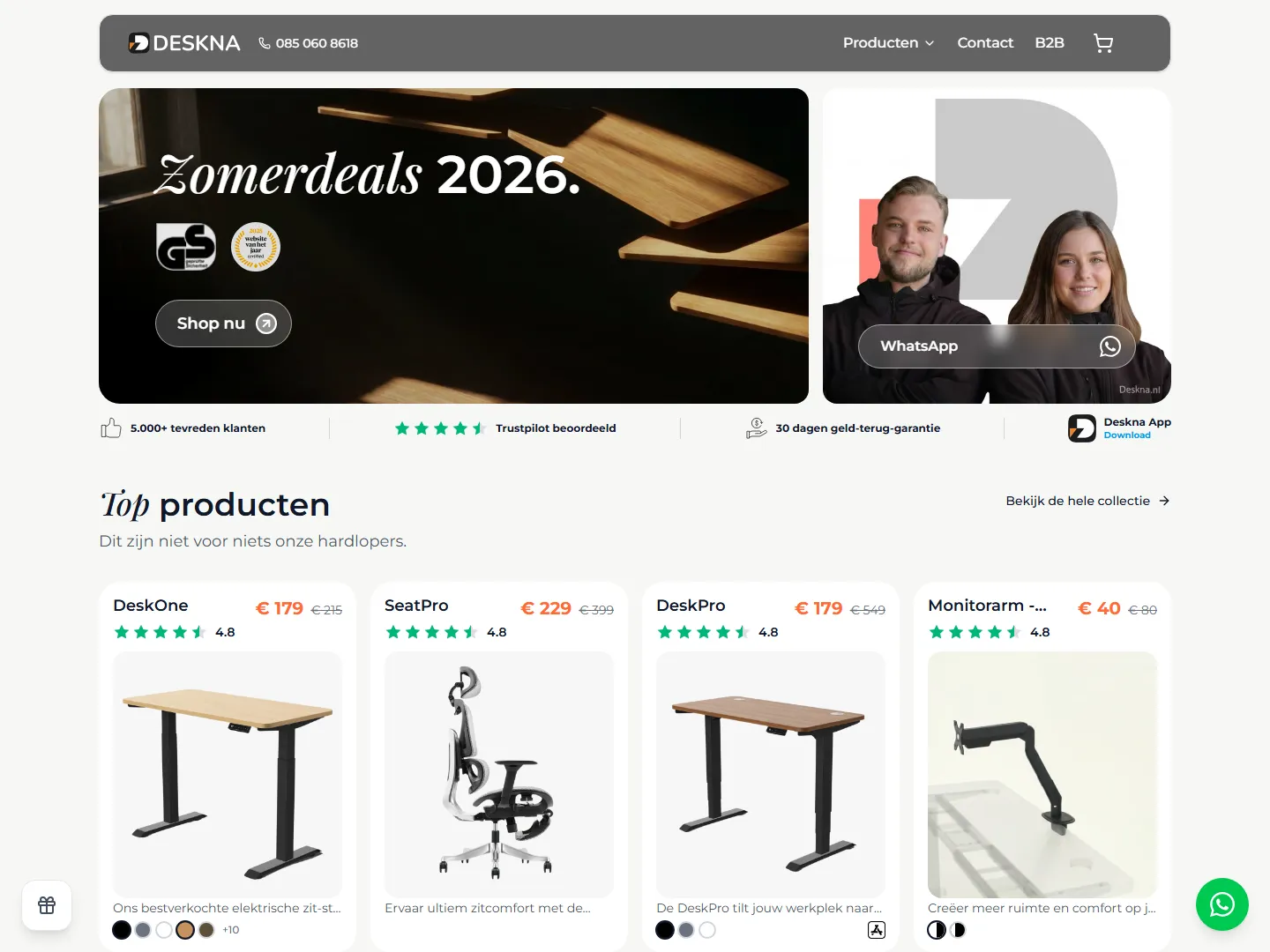 Homepage van Deskna op een laptop
