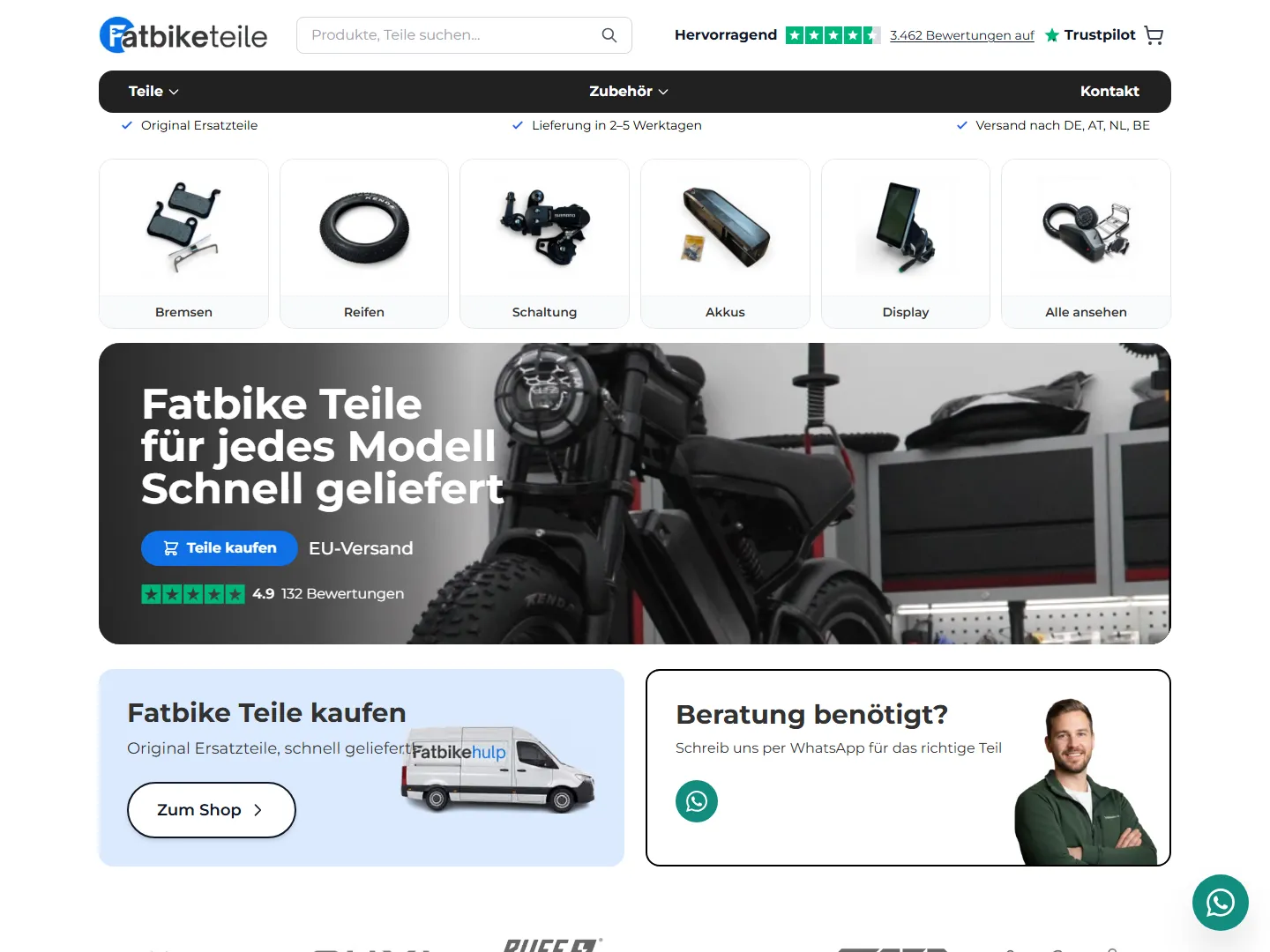Homepage van Fatbiketeile op een laptop