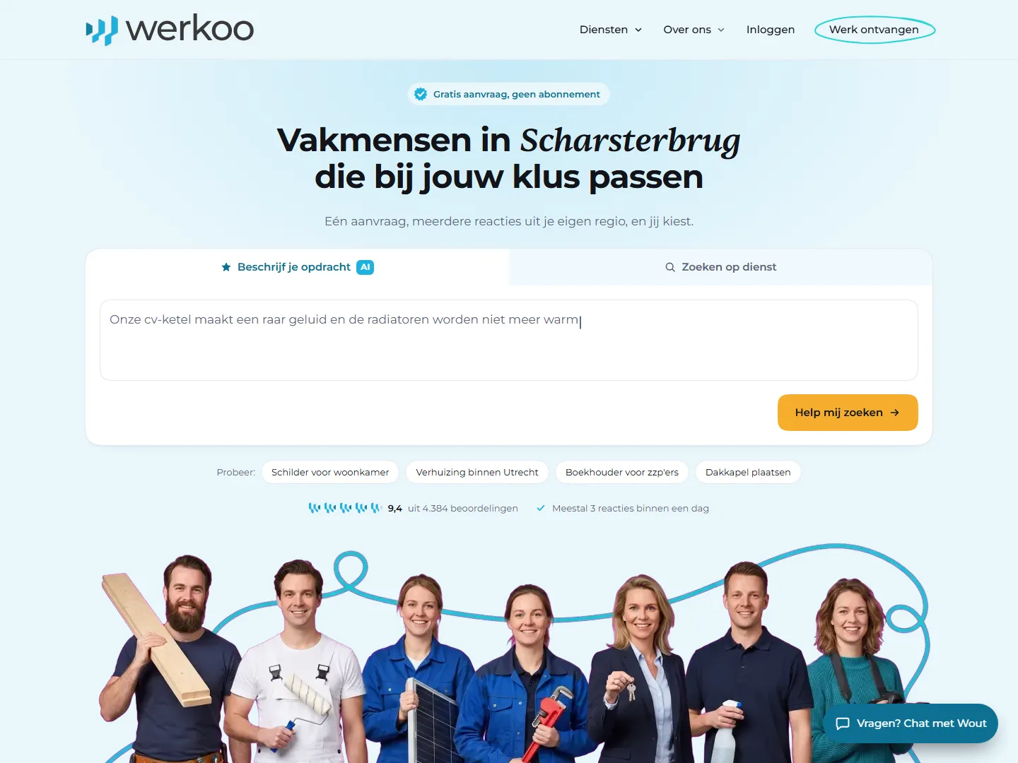Homepage van Werkoo op een laptop