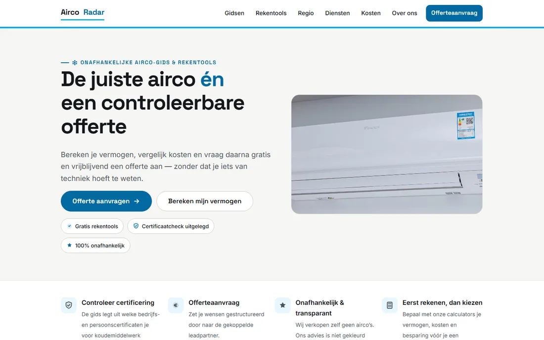 Schermafdruk van airco-radar.nl