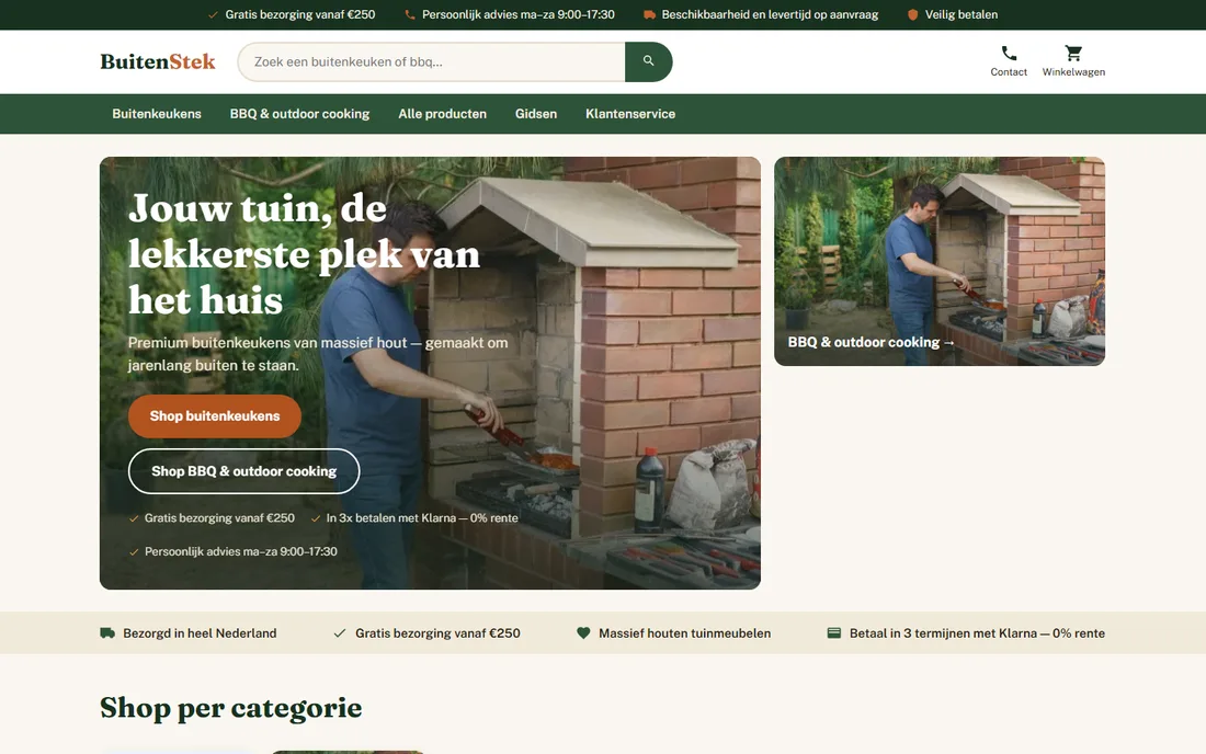 Startpagina van buitenstek.nl, een webshop van Rank Studio