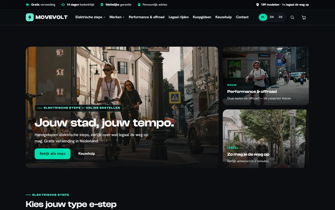 Startpagina van MoveVolt, een webshop van Rank Studio