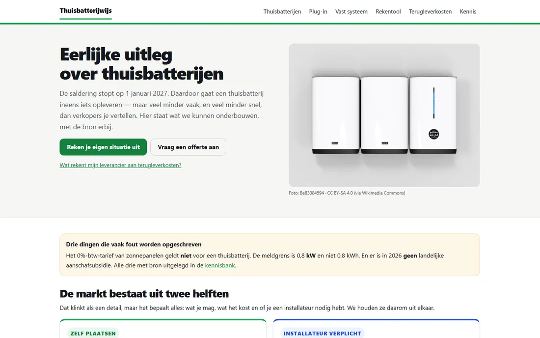 Startpagina van Thuisbatterijwijs, een contentsite van Rank Studio