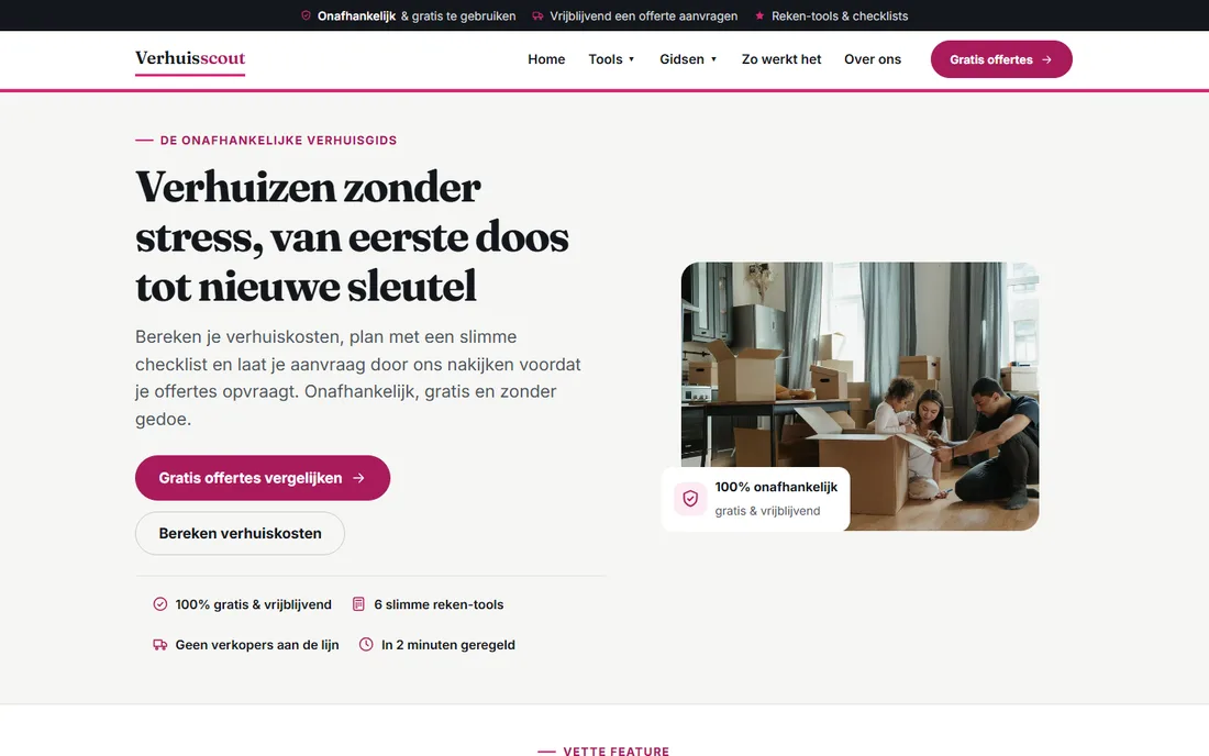 Startpagina van verhuisscout.nl, een leadsite van Rank Studio
