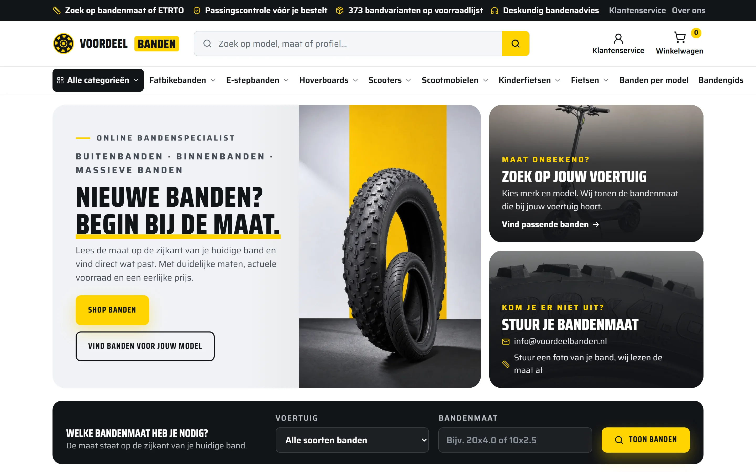 Startpagina van Voordeelbanden en Reifenvorteil op voordeelbanden.nl, gebouwd en beheerd door Rank Studio
